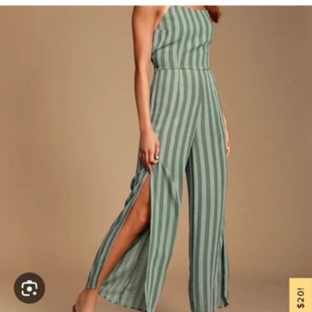 **NWT**Amuse Society Green Striped Jumpsuit, Medium